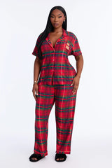 Late Night Sleep Plaid Short Sleeve PJ Pant Set