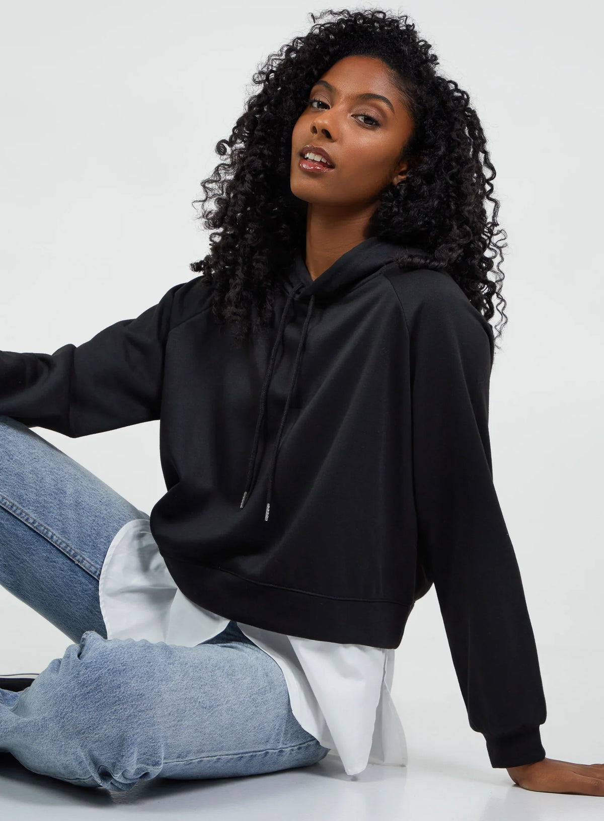 Shirt Hem Crop Hoodie