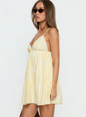 Summer Air V Neck Tiered Mini Dress Yellow