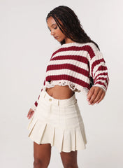Distressed Striped Crop Knit Jumper