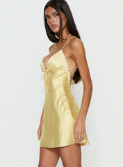Jasminda Lace Trim Mini Dress Yellow