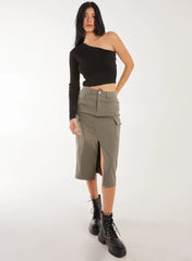 Utility Cargo Midi Slit Skirt