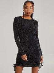 Glitter Long Sleeve Ruched Dress