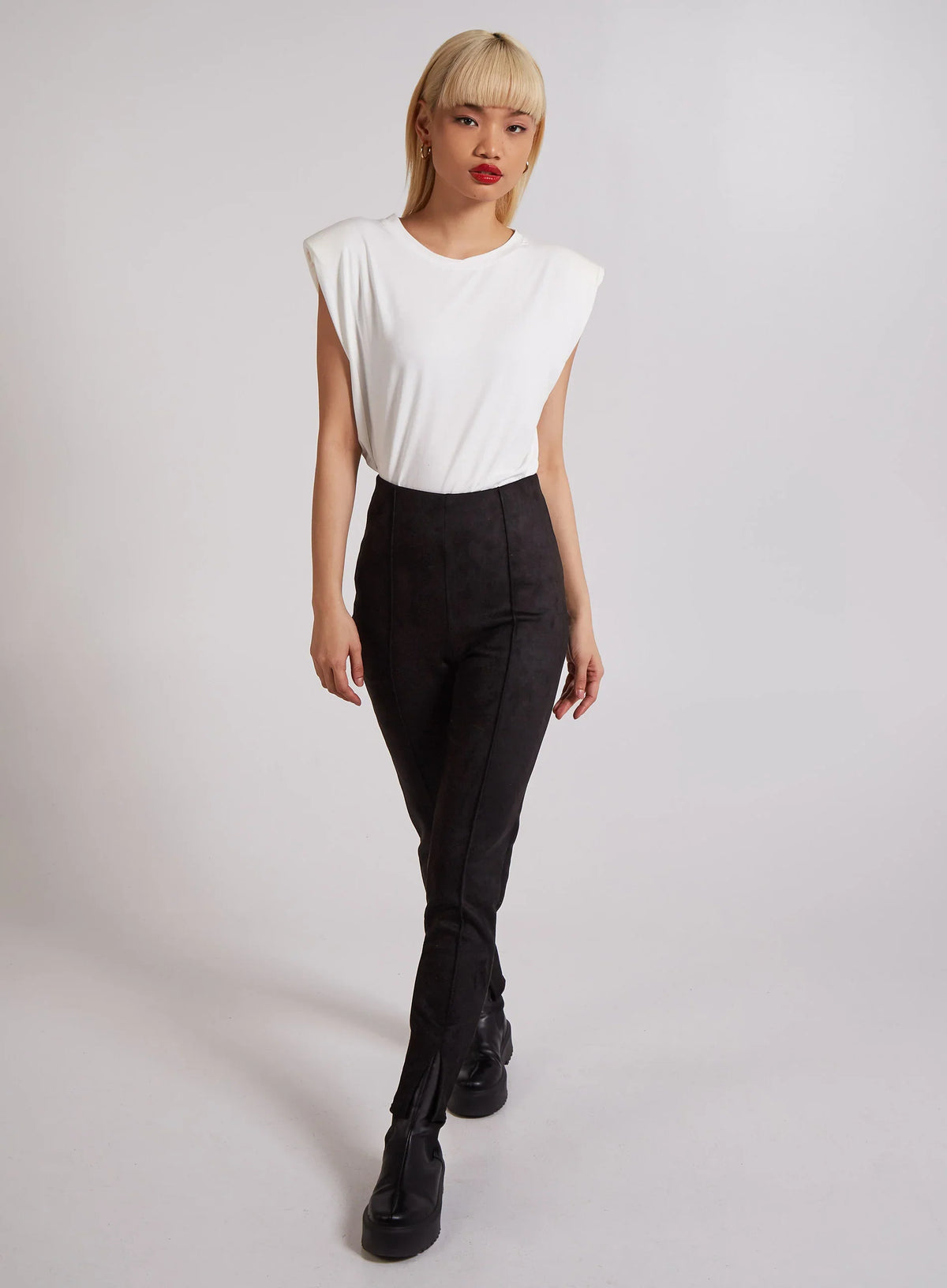 Pintuck Suedette Split Hem Trousers