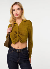 Ruched Slinky Cropped Shirt