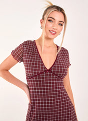 Check Cap Sleeve Mini Dress