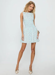 Alonah Shirred Mini Dress Blue Floral