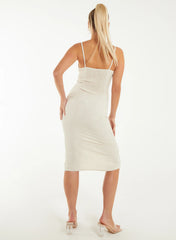 Ruched Linen Style Midi Dress