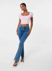 Puff Sleeve Broderie Detail Top