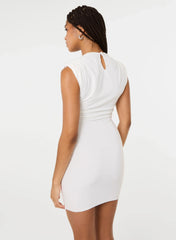 Shoulder Pad Ruched Front Mini Dress