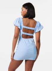 Puff Sleeve Open-Back Mini Dress With Shorts