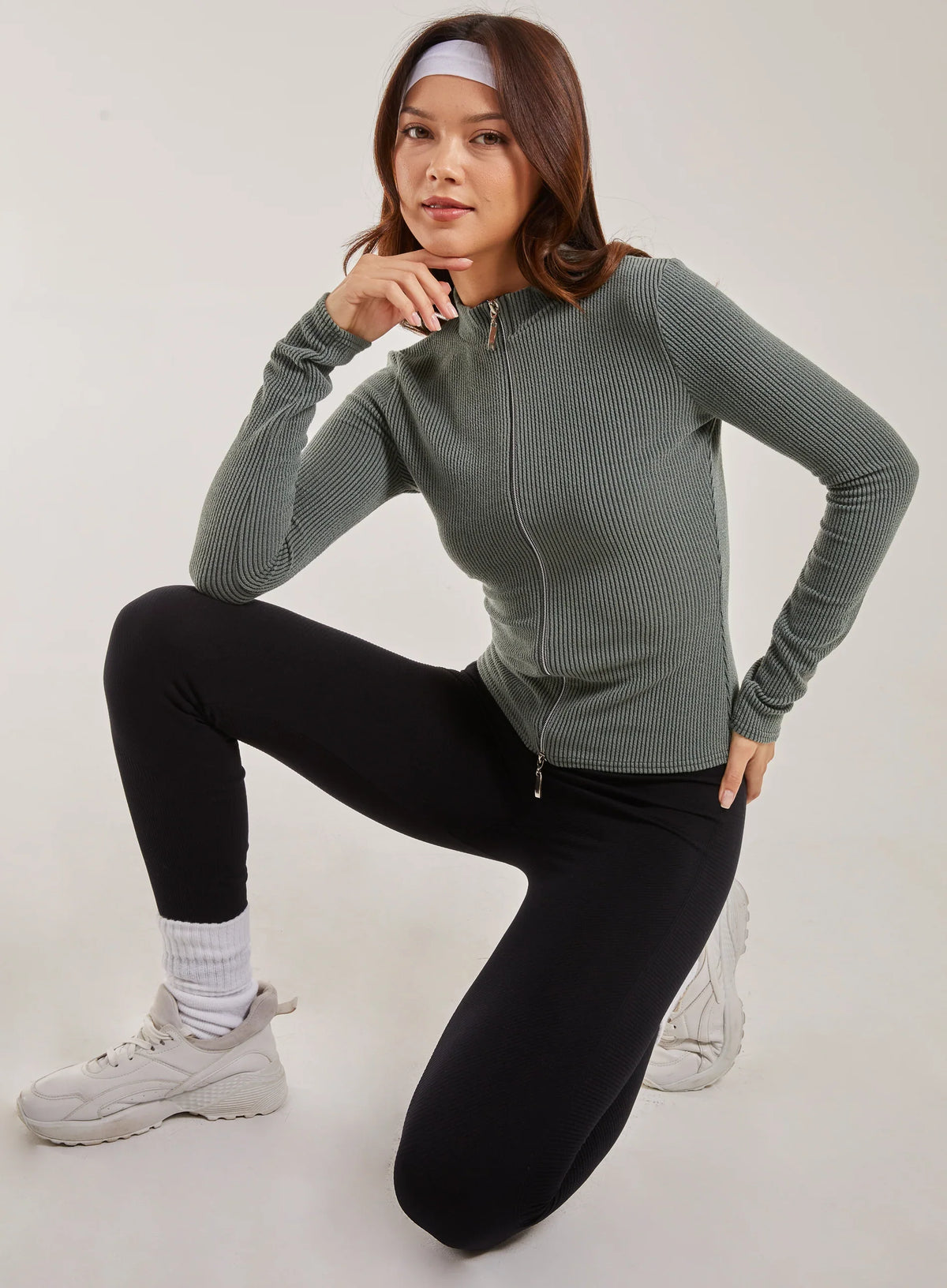 Two Tone Rib Double Zip Top