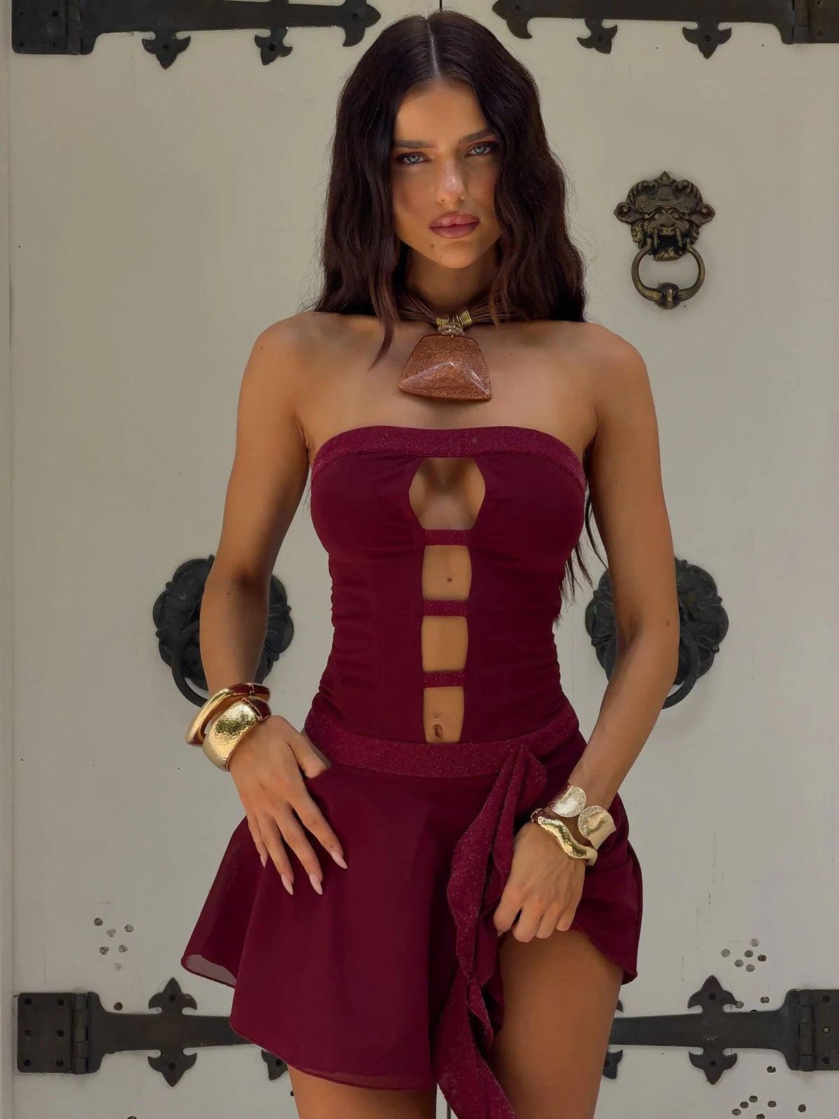 NINA MINI DRESS BURGUNDY