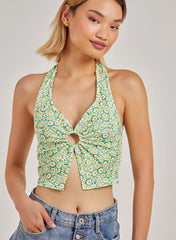 Daisy Print Halterneck Top