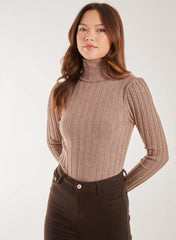 Soft Knit Wide Rib Roll Neck Top
