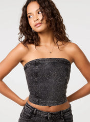 Diamante Denim Bandeau Top