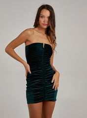 Velvet Gold Trim Ruched Dress