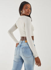 Long Sleeve Ruched Asymmetric Top