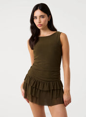 Crew Neck Tiered Mini Dress With Shorts