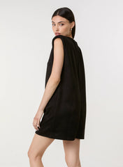 Suedette Shoulder Pads Sleeveless Dress