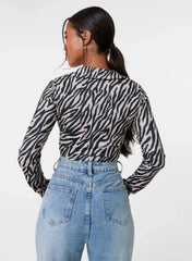 Zebra Print Collared Top