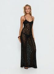 Eminent Crochet Low Back Maxi Dress Black