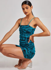 Mesh Marble Ruched Cami Mini Dress