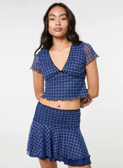 Check Cap Sleeve Crop Top
