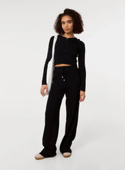 Ribbed Half Zip Hoodie And Wide Leg Set