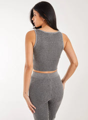 Two Tone Rib Corset Detail Top