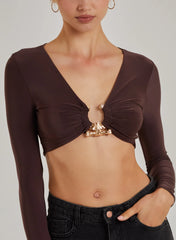 Gold Trim Slinky Long Sleeve Top