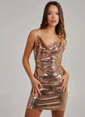 Cowl Neck Sequin Mini Dress