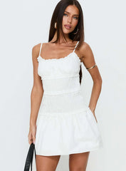 Heaven Estate Shirred Mini Dress White