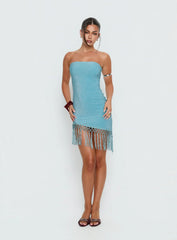Keyana Strapless Tassel Mini Dress Blue Shimmer