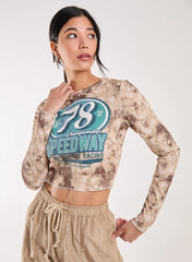 Racer Washed Printed Long Sleeve Top