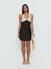Rihana Halter Mini Dress Polka Dot Splice