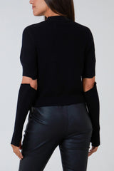 Ribbed High Neck Top With Arm Warmers