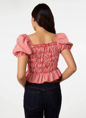 Gingham Check Ruched Top