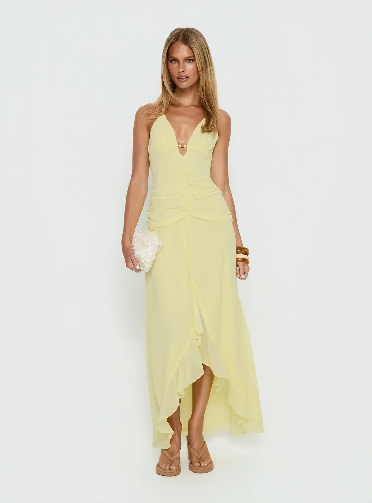 Roxine Asymmetrical Halter Maxi Dress Yellow