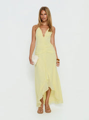 Roxine Asymmetrical Halter Maxi Dress Yellow
