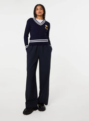 Contrast V-Neck Teddy Jumper