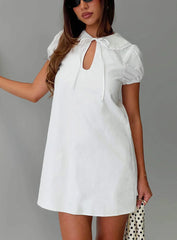 You've Got Mail Lace Trim Keyhole Mini Dress White