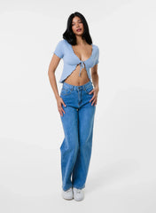 Lettuce Hem Tie Front Top