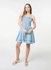 Shirred Ruffle Mini Dress