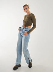 Long Sleeve Ruched Asymmetric Top