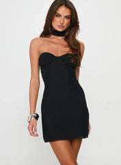 Mayah Scarf Tie Strapless Mini Dress Black
