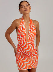 Swirl Print Halterneck Mini Dress