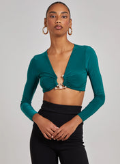 Gold Trim Slinky Long Sleeve Top