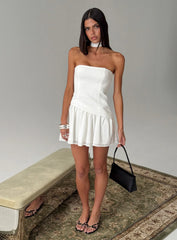 Odela Strapless Drop Waist Mini Dress White