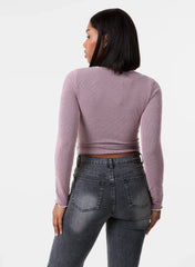 Long Sleeve Rib Top with Bow